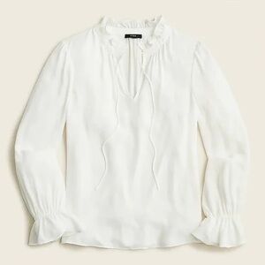 J Crew Drapey Ruffle Tie-Neck Top Blouse in White Size Women’s Small